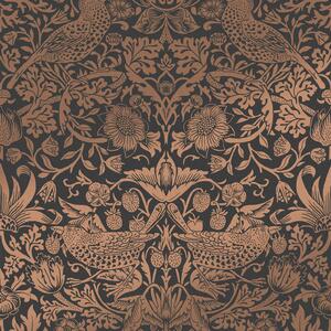 Vliesová tapeta na zeď, černo-bronzová, květiny, ptáci, 124236, William Morris At Home