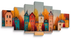 Obraz - Podzimní vesnice (210x100 cm)