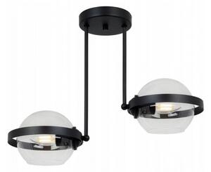 Light for home - Moderní lustr na tyči s dvěma skleněnými stínidly RING 2340/2/B, 2x60W, E27, Černá