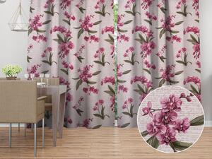 Biante Bavlněný závěs Sandra SA-635 Růžovofialové orchideje na bílém 150x140 cm