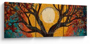 Obraz - Slunce v koruně stromu života (s hodinami) (90x30 cm)