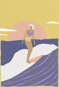 Ilustrace Surfer girl on a longboard, surfing, LucidSurf