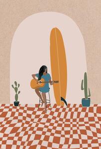 Ilustrace Longboard Surfing culture flat illustration, LucidSurf