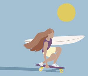 Ilustrace Flat illustration of surfer girl skating, LucidSurf