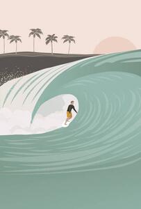 Ilustrace Surfer in the barrel wave, pastel, LucidSurf