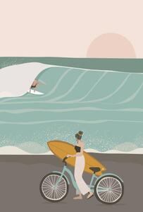 Ilustrace Surfer in the barrel wave, pastel, LucidSurf