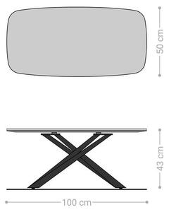 DELIFE Konferenční stolek Edge oválný tvar 100×50 cm keramika beton šedá Sarity nerezová ocel kartáčovaná