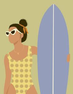 Ilustrace Flat illustration of surfer girl holding, LucidSurf
