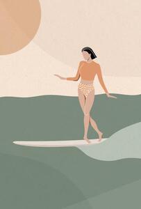 Ilustrace Surfer Girl Gliding on the Wave, LucidSurf