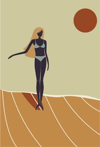 Ilustrace Flat Illustration of surfer girl surfing, LucidSurf