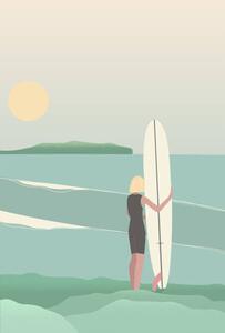 Ilustrace Surfer on the beach vintage retro style, LucidSurf