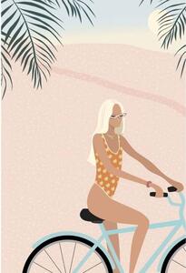 Ilustrace Surfer girl in bikini on bicycle, LucidSurf