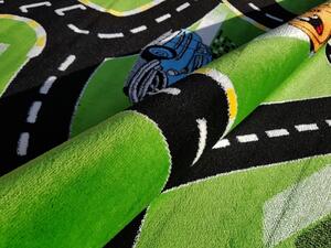 Kusový koberec dětský JE0370- Auta a silnice - zelená - 240x330 cm