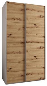 Šatní skříň LUX 1 s posuvnými dveřmi, 130×245,5×64 Bílá / dub Artisan / stříbrné