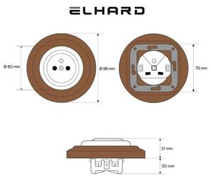 Elhard - Keramická retro zásuvka domovní s rámečkem 230V černá/tmavé dřevo