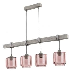 BRILAGI - Lustr na lanku WOOD GLASS 4xE27/60W/230V borovice/šedá/kouř béžová