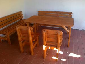 Zahradní nábytek z masivu Vilma II - přírodní (Zahradní nábytek z masivu - přírodní, stůl a 2x lavice, 2x židle)