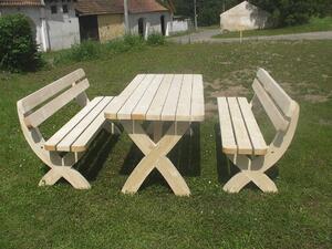 Dřevěný zahradní nábytek z masivu Rainbach - přírodní (Dřevěný zahradní nábytek sestava 47 mm; 1 x stůl; 2 x lavice - přírodní)