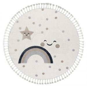 Dětský koberec YOYO EY78 kruh, bílý / béžový - mraky, duha, kapky
