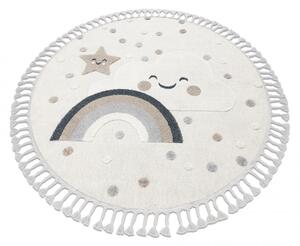 Dětský koberec YOYO EY78 kruh, bílý / béžový - mraky, duha, kapky