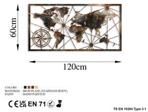 Nástěnná dekorace 120x60 cm mapa světa kov