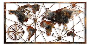 Nástěnná dekorace 120x60 cm mapa světa kov