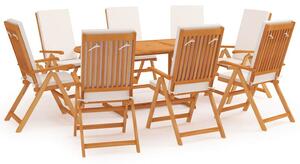9dílný zahradní jídelní set s poduškami masivní teak šedý 3059558