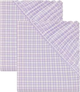 Livarno home Sada napínacích prostěradel Renforcé, 90-100 x 200 cm, 2dílná, lila fialová / kostkovaná (800008716)
