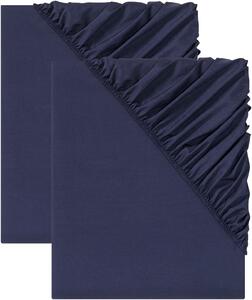 Livarno home Sada napínacích prostěradel z mikrovlákna Renforcé, 90-100 x 200 cm, 2dílná, navy modrá (800008706)