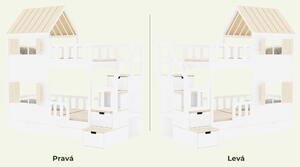 Patrová postel CHALOUPKA s poloviční střechou a úložnými schody 90x200 cm - Bílá, Zvolte šuplík: Úložný šuplík, Zvolte stranu: Vlevo
