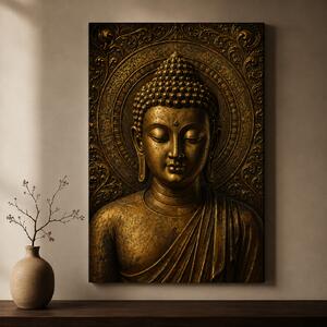 Obraz na plátně - Buddha starozlatá hlava FeelHappy.cz Rozměr (Šířka/Výška): 30 x 40 cm