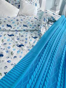 Pletená multifunkční deka-přehoz na postel - tyrkysová, 220x240 cm -
