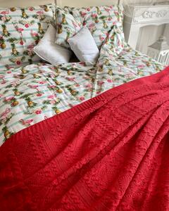 Pletená multifunkční deka-přehoz na postel- červená, 220x240 -