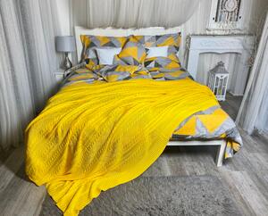 Pletená multifunkční deka-přehoz na postel -žlutá, 220x240 cm -