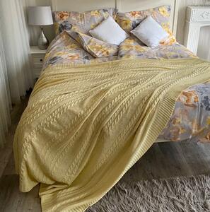 Pletená multifunkční deka-přehoz na postel- pastelová žlutá, 220x240 cm -