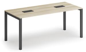 Jednací stůl PRIMO SQUARE, 180x80 cm, dub přírodní + 2x stolní zásuvka TYP I, černá