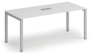 Jednací stůl PRIMO SQUARE, 180x80 cm, bílá + stolní zásuvka TYP VI, stříbrná