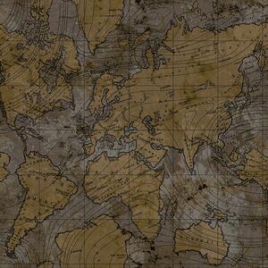 Šedo-zlatá vliesová tapeta s mapou Světa, 16658, Friends & Coffee, Cristiana Masi by Parato