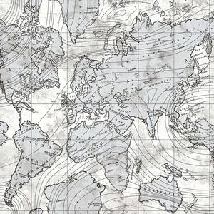 Šedo-stříbrná vliesová tapeta s mapou Světa, 16656, Friends & Coffee, Cristiana Masi by Parato