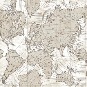 Krémovo-zlatá vliesová tapeta s mapou Světa, 16657, Friends & Coffee, Cristiana Masi by Parato