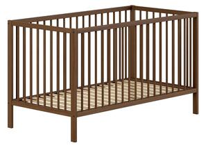 Hnědá postýlka z bukového dřeva s odnímatelným bokem/s nastavitelnou výškou 70x140 cm Dino – Vipack