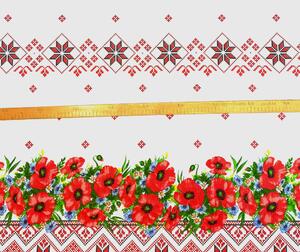 Ervi bavla š.150 cm - tradiční výšivka - vlčí máky print, metráž -