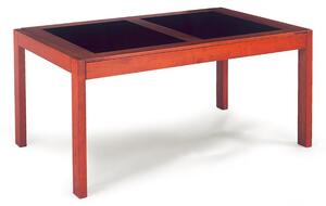 Jídelní stůl rozkl. 160+40+40x90 cm, barva třešeň / černé sklo