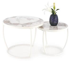 Set 2 ks. konferenčních stolků Inesz (béžový mramor + bílá)