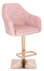 LuxuryForm DESIGN Barová židle ANDORA VELUR na zlaté hranaté podstavě - světle růžová