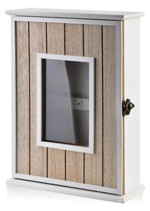 Mondex Dřevěná skříňka na klíče STACY Window 22x8x29,5 cm bílá/hnědá