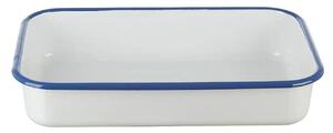 Bílý smaltovaný pekáč s modrou linkou - 31,5*20*6cm / 2.6l