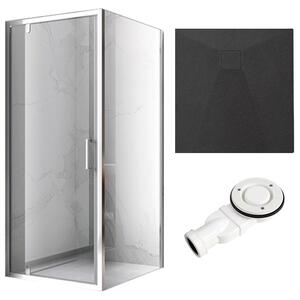 BPS-koupelny Čtvercový sprchový kout KZ04C 90x90 chrom/transparent + vanička RIKO BL černá