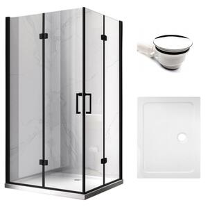 BPS-koupelny Obdélníkový sprchový kout KZ12A BL 90x80 černý/transparent + vanička ST03E WH bílá