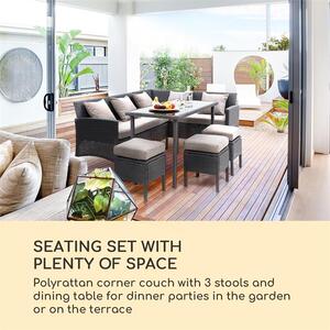 Blumfeldt Titania Dining Lounge Set, zahradní sedací souprava, rohová souprava, stůl, stoličky, černá